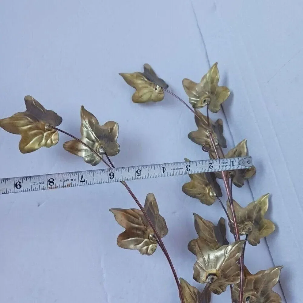 Mid Century 2pcs Gold Tone Metal Ivy Leaf Branches Wall Decor Hanging